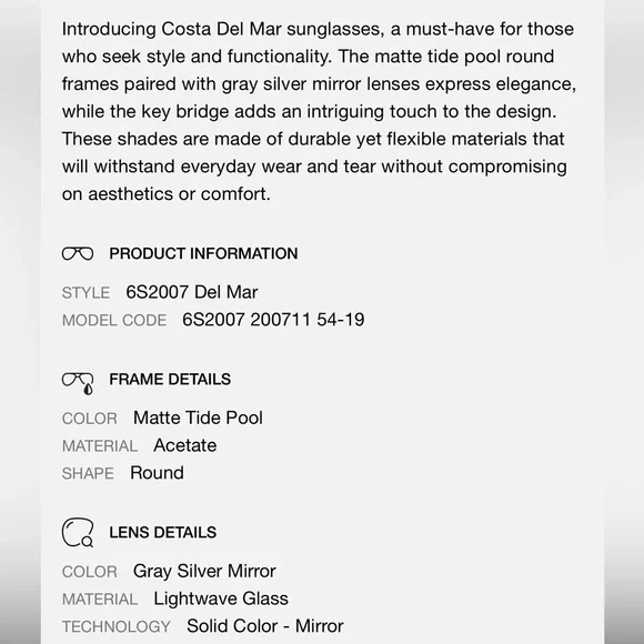 Costa Del Mar Matte Tidepool Sunglasses - Picture 6 of 6